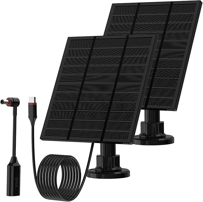 Solar Panels for Ring Camera Outdoor (New Generation) 5W 5V Solar Panel Charger with USB-C&Plug for Spotlight Cam Plus&Stick Up Cam Pro.Waterproof IP65 360°Adjustable 2M Cable (Black, 2)