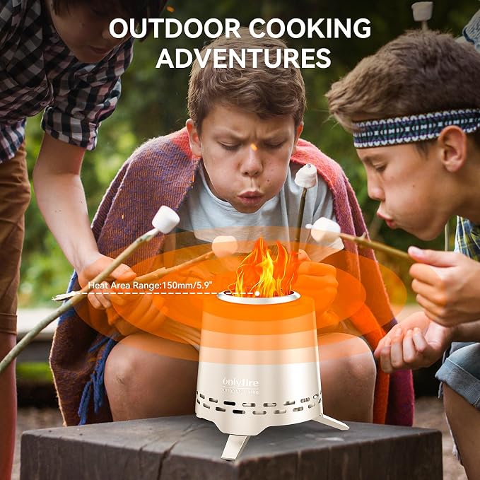 Portable Fire Pit with Pot Bracket & Carry Bag, 7.8” Camping Stove, Tabletop Fireplace, Smokeless Wood Burning Firepit for Outdoor Patio Backyard RV Tailgating, Sliver FP053