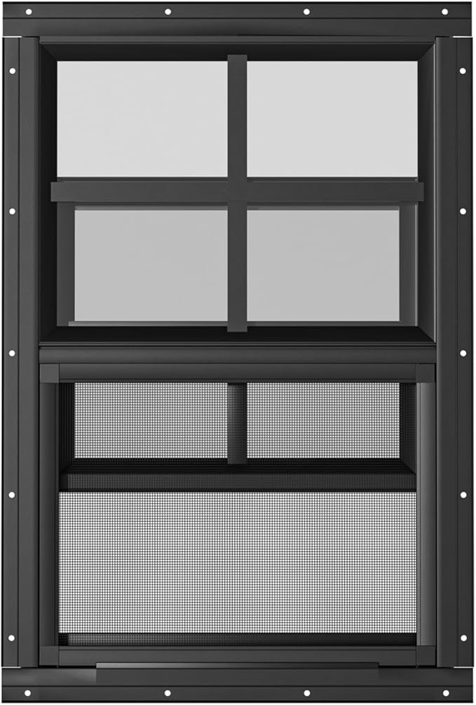 WRISIN 2 Pack Shed Windows 24" W x 36" H Flush Mount, Black Household Windows for Playhouses, Barns, Chicken Coop