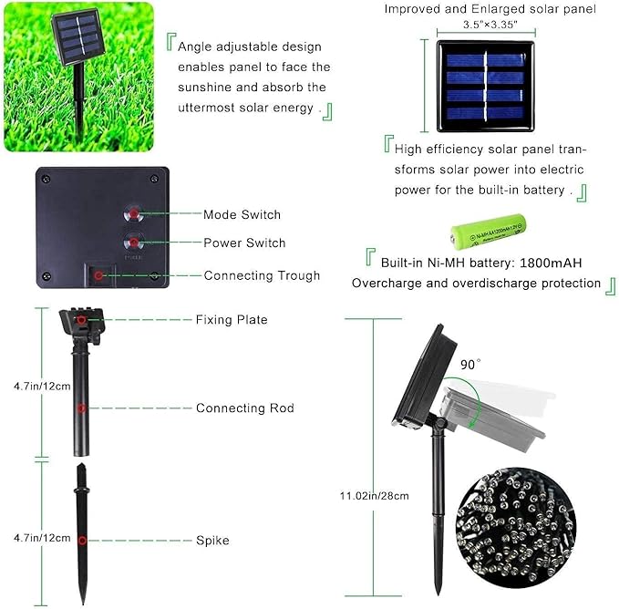 OZS 2PK 240LED Solar String Lights Outdoor Waterproof | Solar Christmas Lights Outdoor with 8 Lighting Modes, Solar Lights Outdoor String for Outside, Xmas Party Garden Tree Decorations (Blue)