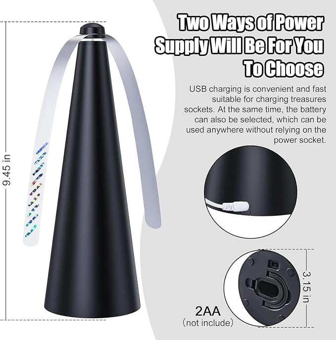Glovv Fly Fans for Tables, 3 Pack Portable Battery Powered Table Top Spinner with Metal Hanger, Food Cover for Indoor Outdoor Use, Camping, Picnic, Restaurant (Black)