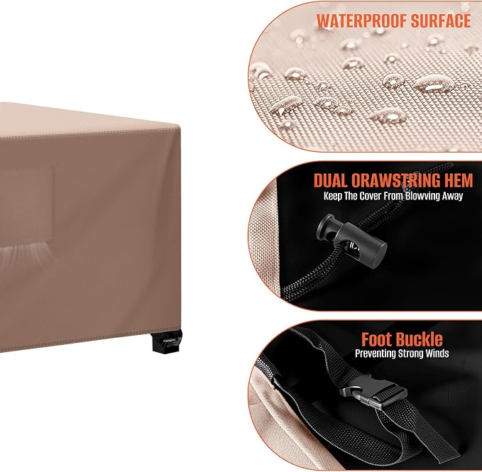 Rectangular Patio Table Cover, 96"Lx48"Wx28"H, 600D Waterproof, Khaki | Kovshuiwe Garden Furniture Covers for Shade and Rain Protection Fits Outdoor Dining Table and Chairs Furniture