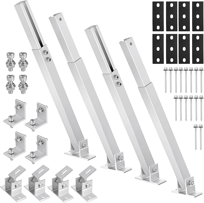 M METERXITY 2 Sets Adjustable Solar Panel Tilts Mount Brackets Aluminum Alloy Mounting Brackets Kit Support 50W 70W 100W 150W 200W 300W 400W Solar Panel for Roof/RV/Boat/Wall/Off-Grid/Camping