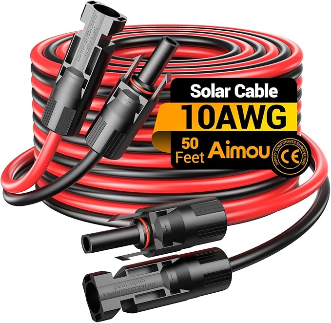 50Feet 10AWG Solar Extension Cable, 10 Gauge Solar Panel Cable with Female and Male Connectors for Outdoor RV, Off-Grid Photovoltaic Systems(Black+Red)