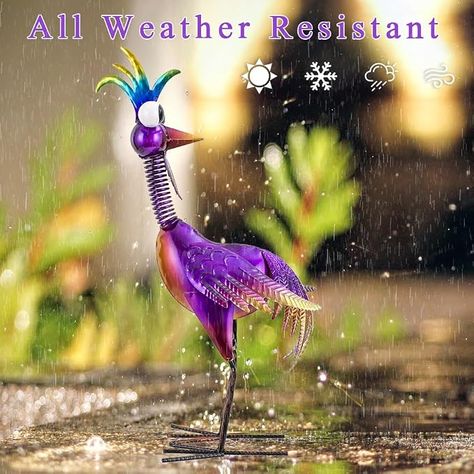 Metal Wacky Rooster Garden Statue, 19'' Rooster Decor Yard Statue Decorations Outdoor, Chicken Yard Art for Outside, Patio, Backyard, Lawn(Purple)