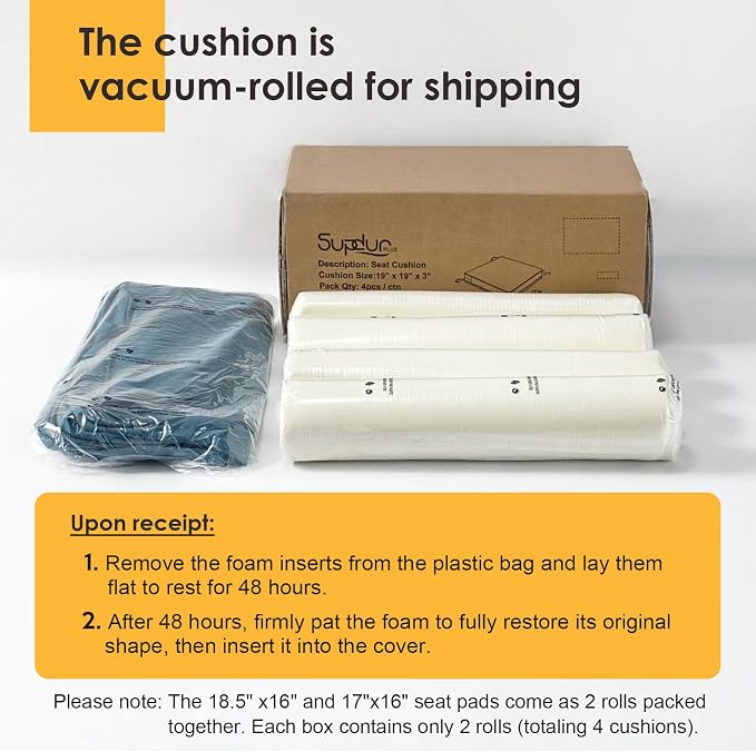Outdoor Square Corner Seat Cushion, 19"x19"x3", Set of 4, Non Slip Seat Cushion Pads with Removable Cover for Patio Furniture, Garden Yard Lawn, Beige Brown Stripe