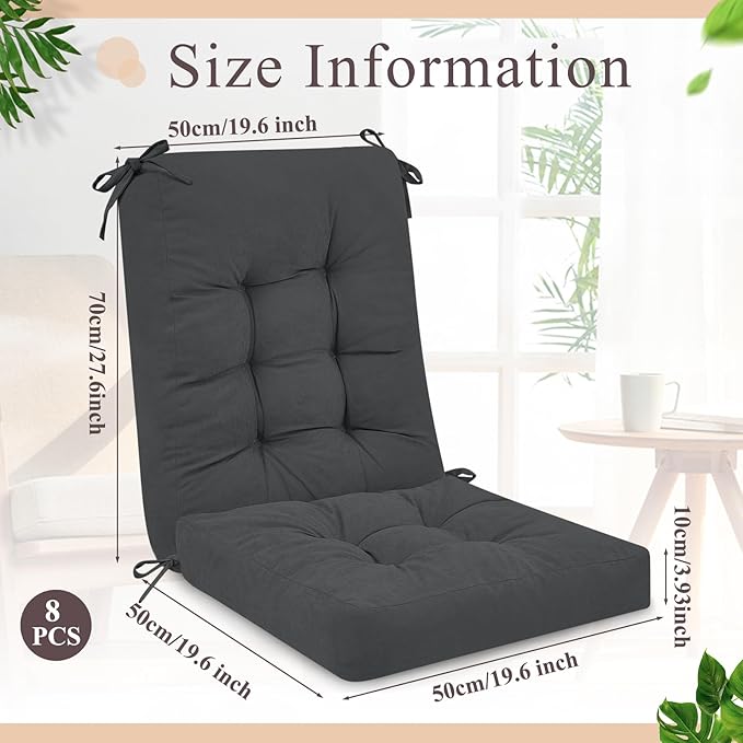 Juexica 4 Sets Outdoor Patio Chair Cushions Seat High Back Tufted Pillow Replacement Rocking Chair Cushions Pads for Patio Summer Seasonal Indoor Home Office (20 x 20 Inch,Dark Gray)