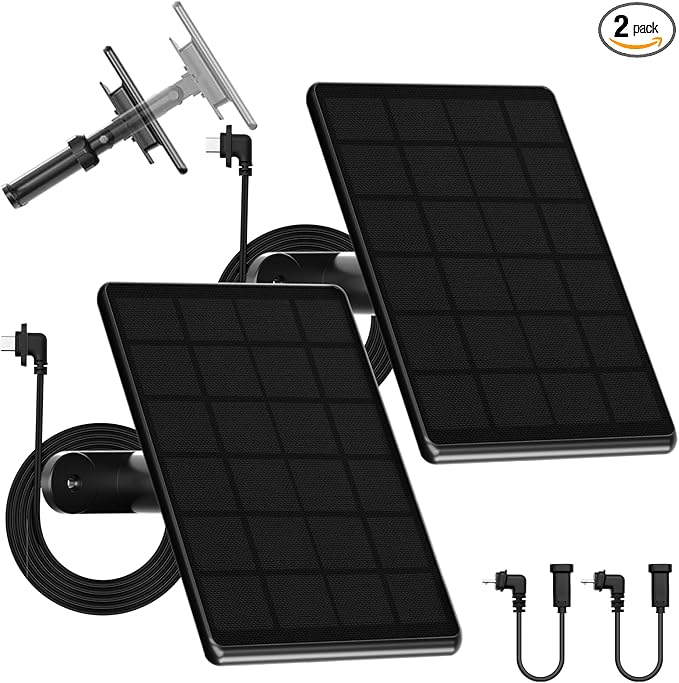 6W Solar Panel for Blink Camera,Security Camera Solar Panel Compatible with Blink Outdoor 2K+,4th/3rd/XT3,XT2/XT, Waterproof Rubber Plug, 360° Adjustable Mount,10Ft Outdoor Power Cable(2 Pack)