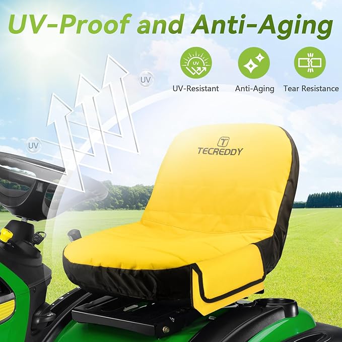 Lawn Mower Seat Cover, Weatherproof Heavy Duty Tractor Seat Cover for John Deere LP92324 Cub Cadet Riding Lawn Mower, 600D Oxford Fabric with Storage Pouch, Medium
