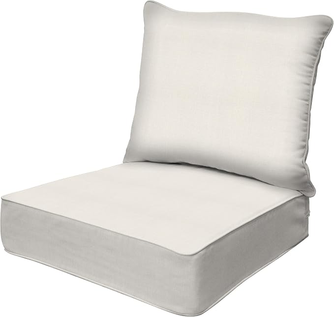 Honeycomb Outdoor Heritage Deep Seat, 24 x 23, Textured Solid Bone Chair Cushion with Removable Cover, for Patio Furniture