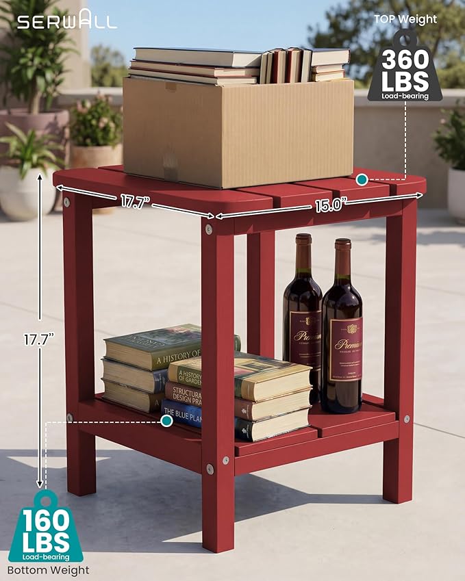 SERWALL Double Adirondack Side Table End Table- Red