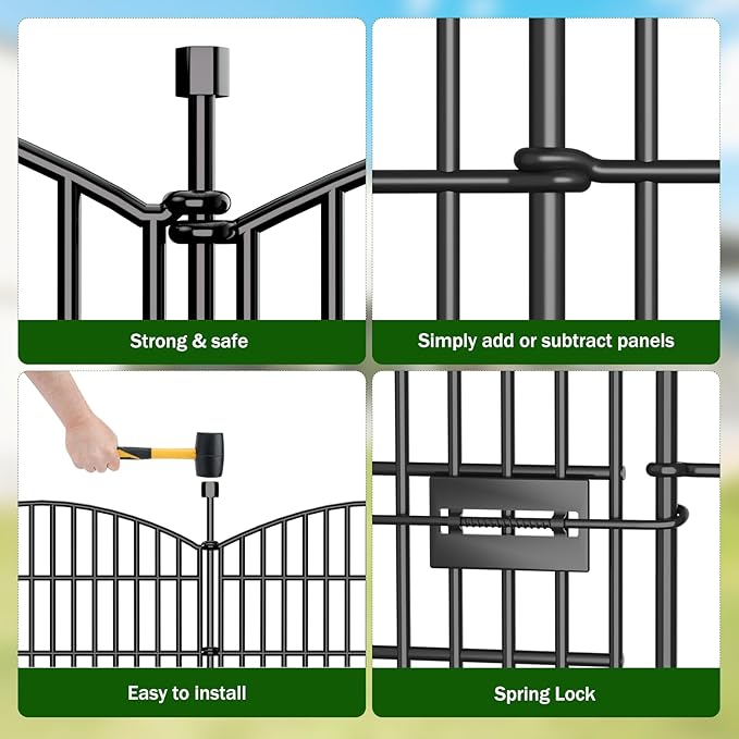 10 Panels No Dig Decorative Garden Fence with Gate - 48 in (H) x 22.6 ft (L), Dog Fence Outdoor for Yard, Rustproof Metal Animal Barrier Ground Stakes Fencing for Garden, Patio, Flower Bed