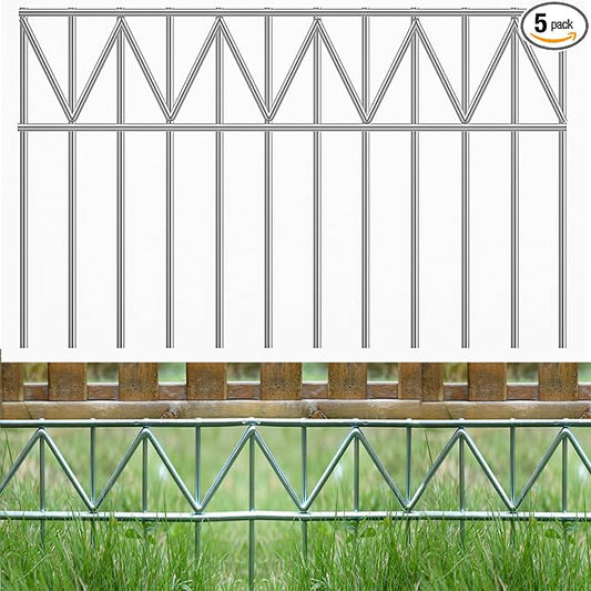 5 Pack 24" L x 15" H Animal Barrier Fence, Underground No Dig Fence Patented Product, 5.5mm Galvanized Stakes with 2 inch Spacing, Anti Digging for Dogs, Total 10Ft(L) X 15in(H) Silver