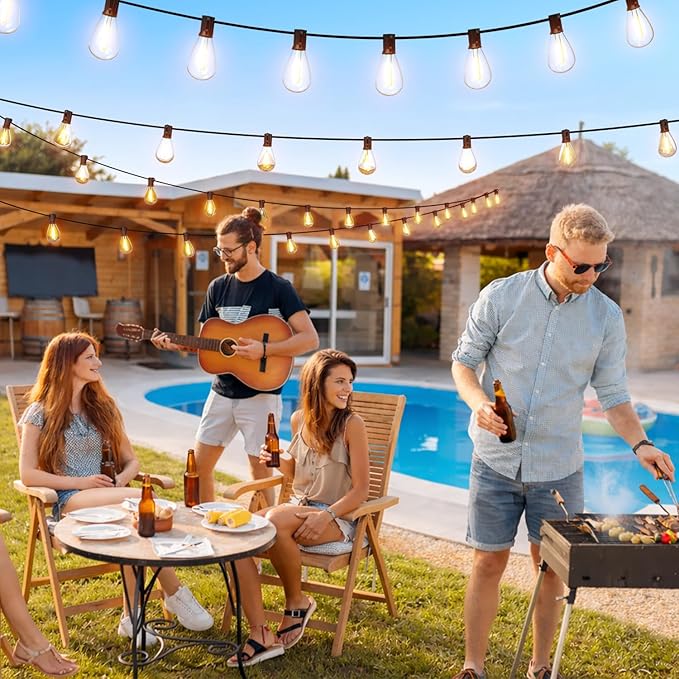 30FT LED Outdoor String Lights with Remote, One Continuous Strand Patio Lights with 10+1 Shatterproof S11 Bulbs, Dimmable 2200K Warm White, Timer & 3 Modes, Low Voltage for Backyard Garden