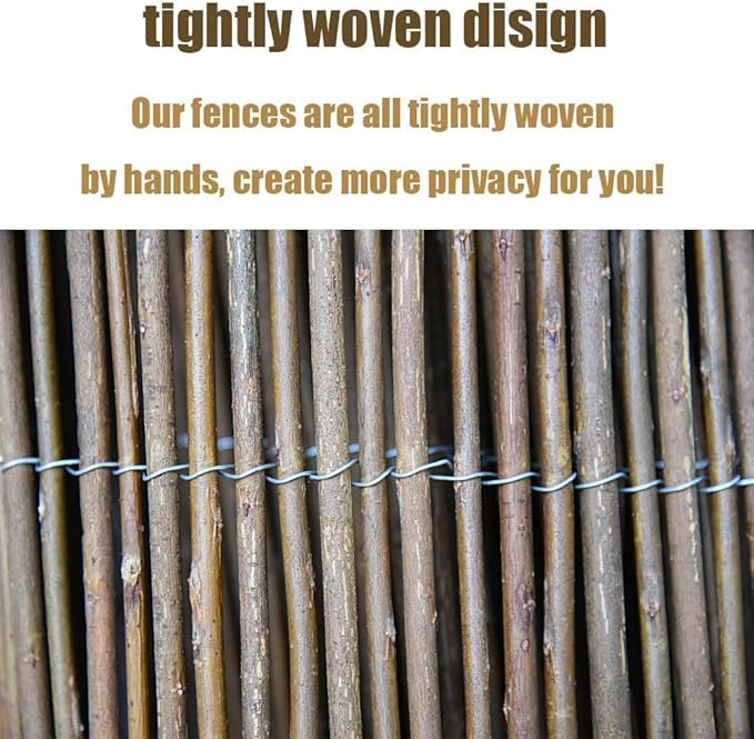Landgarden Natural Willow Privacy Fence Screen, Wood Fence Rolls Cover for Outdoor Balcony Patio Garden Border, Eco-Friendly Willow Branches Panel, 5 Feet High x 9.8 Feet Long