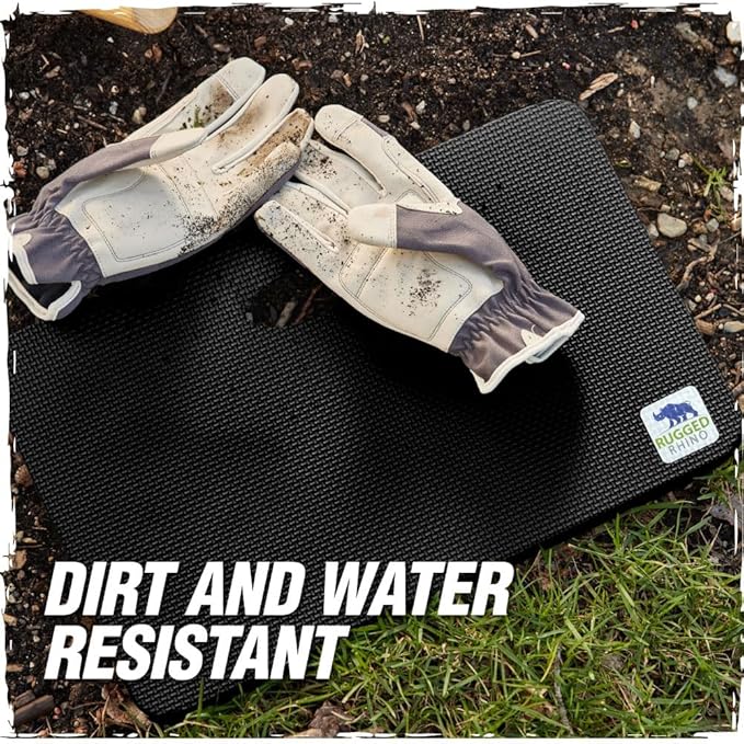 RUGGED RHINO Kneeling Pad, 17.5x11x1.3, Onyx Black and Metal Garden Hose, 25FT, Black Bundle