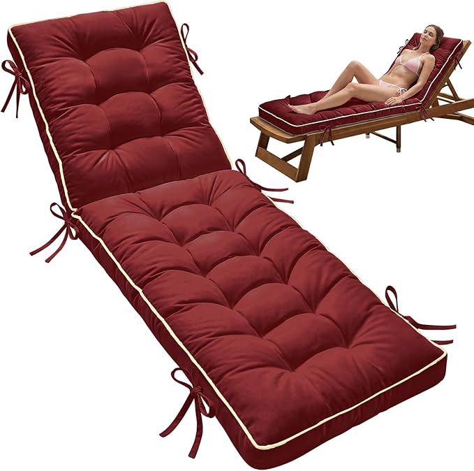 72x21 Inch Folding Chaise Lounge Cushion Quick Dry - Outdoor Sun Lounger Seat Pad with Shredded Foam for Patio Furniture, Deck Chairs, Poolside (RED, 72 INCH × 21 INCH)