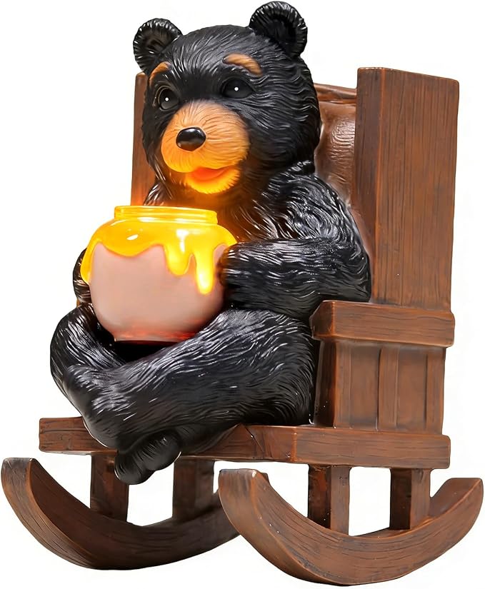 Sheaifun Solar Garden Statues Black Bear Decor Resin Bear Statues Outdoor with Solar Light Animal Figurine for Outside Yard Lawn and Patio Decorations Gardening Gifts for Women 3.5x5.5x6.25 Inch