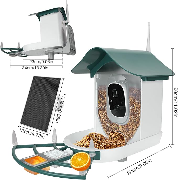 Smart Bird Feeder with Camera,AI Identify Bird Species,Auto Record 2K Video in Backyard Garden,Live View,Solar Powered Charging,Ideal Gifts for Family and Lovers (Blackish Green)