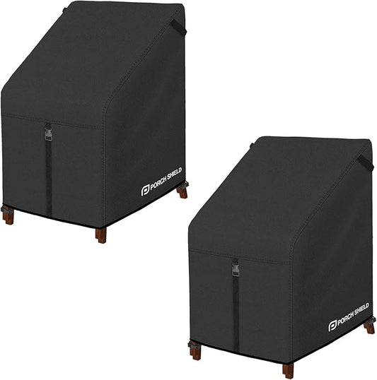 Porch Shield Patio Stackable Chair Covers - Waterproof Outdoor Stack of Chair Cover 2 Pack - 27W x 33D x 46H inch, Black