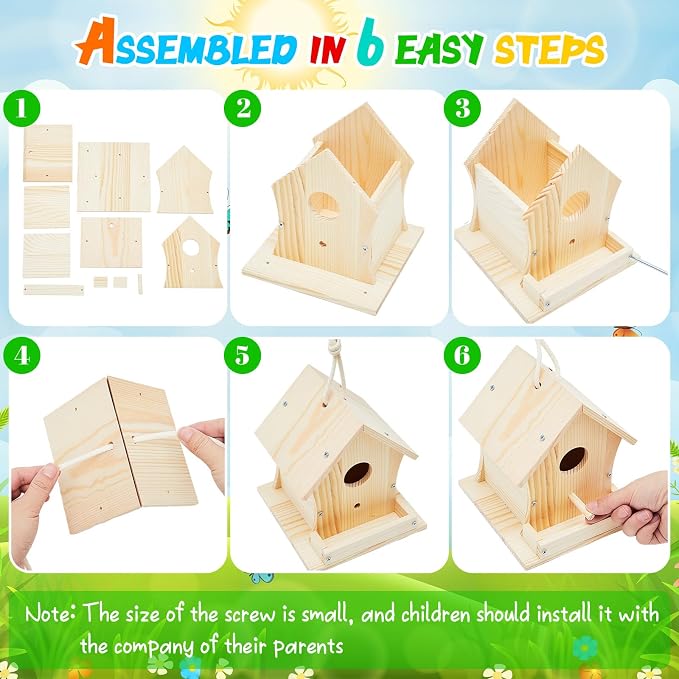 Liliful 8 Pack Birdhouse Crafts for Kids, Wooden Creative DIY Bird House Kits Arts and Crafts Set for Kids and Adults, Spring Birthday Gifts for Toddlers Ages (Holiday Style)