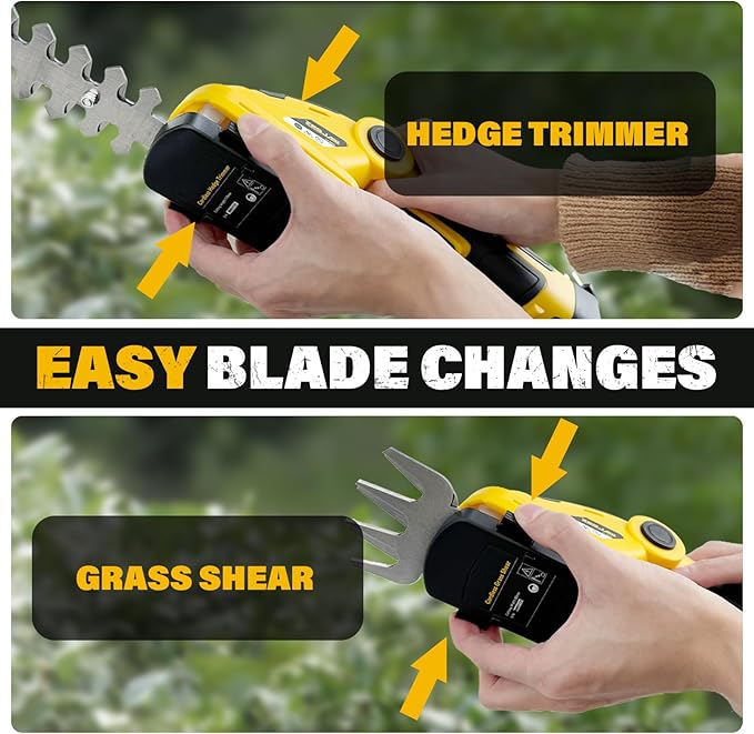 ZEGJAW 7.2V Cordless Hedge Trimmer & Grass Shears, 2 in 1 Electric Handheld Shrub Trimmer, Lightweight Rechargeable Bush Trimmers for Yard, Lawn, Garden