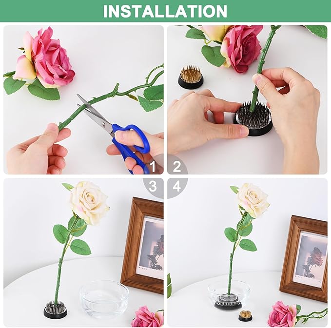 M METERXITY 2-Pack Flower Frog 2.76" Round Steel Floral Arranger Pins Ikebana Holder W Rubber Base for Flower Arrangements/Craft Plant/Home Decor, Floral Kenzan Fixed Tool [1.1cm Pins]