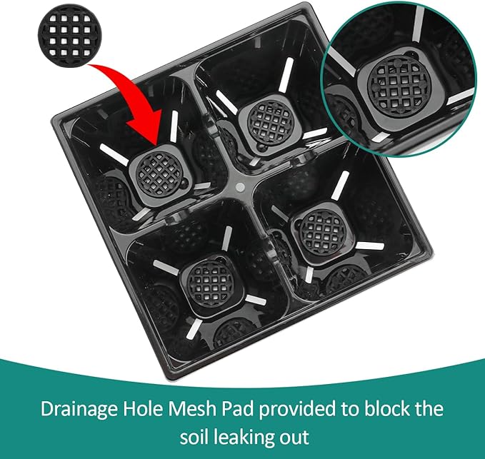 RooTrimmer 40 Pack Reusable 4-Cell Seed Starter Tray for Seedlings, Deep Large Cell Plant Starter Trays with Drainage Holes for Seed Germination, Easy Transplant, Fits Standard 1020 Flats, Black