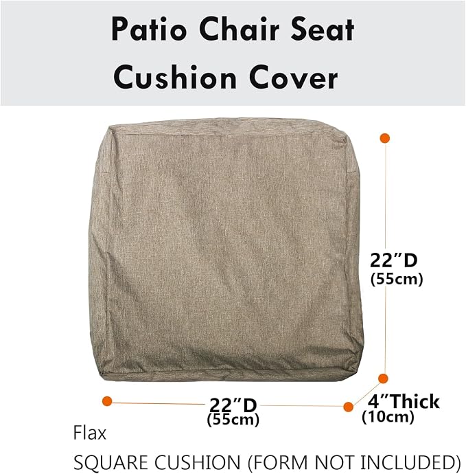 Patio Seat Cushion Covers,Washable Slip Covers Replacement,Waterproof Outdoor Furniture Chair Cushion Pillow Seat Cover for Couch,Garden,Sofa,Flax,22"×22"×4"(4 Covers Only)