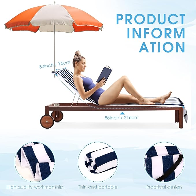 Fumete 2 Pack Lounge Chair Covers 30 x 85 Inch Pool Chaise Lounge Towels Microfiber Beach Chair Towel Portable Striped Outdoor Patio Furniture Cover for Sunbathing Picnic Spa(Navy Blue)