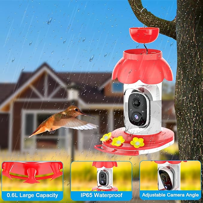 Hummingbird Feeder with Camera,Wireless Smart Bird Feeders for Outdoors Video Watching AI Camera with Auto Capture Videos & Motion Detection Ideal Gift for Bird Lovers