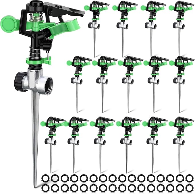 Sprinklers for Yard Garden Sprinkler 360 Degree Automatic Rotating Lawn Sprinkler with Water Stop Ring Adjustable Rotating Pulsating Sprinklers for Yard Ground Grass Irrigation System (16 Pack)