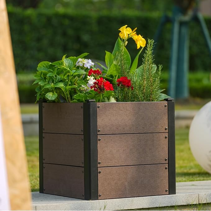 Garden Raised Bed, 19*19*18in Deep Root Planter Box for Patio, Outdoor Herb with Bottom, Vegetable, and Flower Gardening - Durable Wooden Style Planter Box for Easy Mobility and Clearance