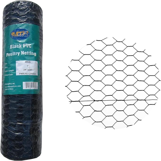 PVC Hexagonal Poultry Netting Chicken Wire 24" x50' x 1" Mesh 20GA Black
