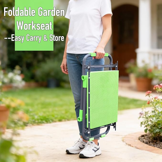 Folding Garden Stool and Kneeler, Heavy Duty Garden Kneeler and Seat, Kneeling Device for Gardening, Gardeners and Seniors (Green)