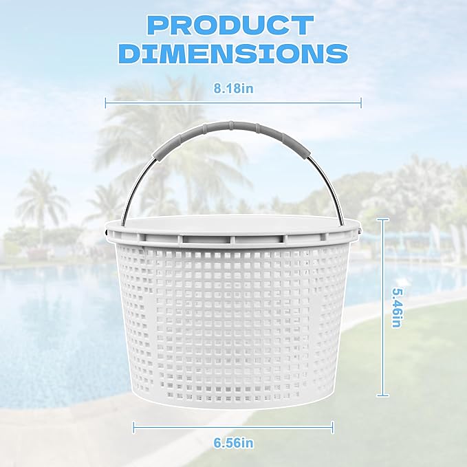 8" Pool Skimmer Basket Replacement for Pentair U-3 & Hayward SP1070 | Heavy-Duty Inground Pool Basket with Weighted Metal Base & 316 Stainless Steel Handle