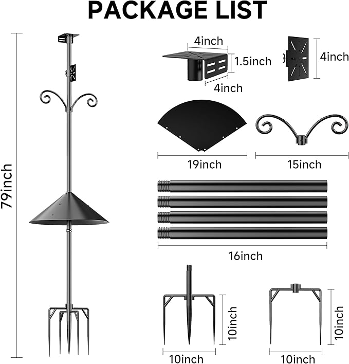 Smart Bird Feeder Pole Stand with Proof Squirrel Baffle - Dia 1 Inch Bird House Pole Mount 79", Double Shepherds Hooks Component, Install 2 Bird Houses, Feeding Station for Outdoors Heavy Duty