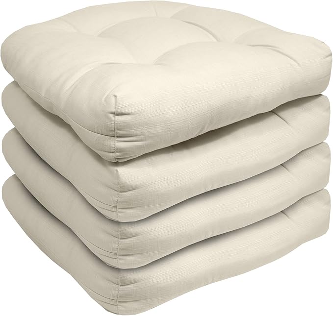 Sweet Home Collection Patio Cushions Outdoor Chair Pads Premium Comfortable Thick Fiber Fill Tufted 19" x 19" Seat Cover, 4 Count (Pack of 1), Cream