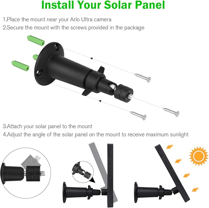 3 Pack Solar Panel Charger Compatible with Arlo Pro 5S 2K/Pro 4/3/Ultra 2/Ultra/Go 2,with 11.5ft Waterproof Magnetic Charging Cable,360° Adjustable Mount(NOT for Arlo Essential)-Black