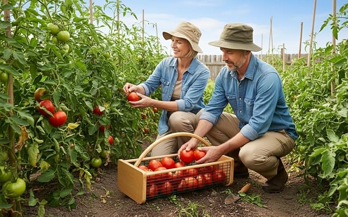 Beechwood Garden Hod for Harvesting, Premium Mesh Harvest Basket with Smooth Solid Wood Handle, Wire Picking Basket for Vegetables, Fruits & Flowers, Classic Garden Trug for Outdoor Rinse & Storage
