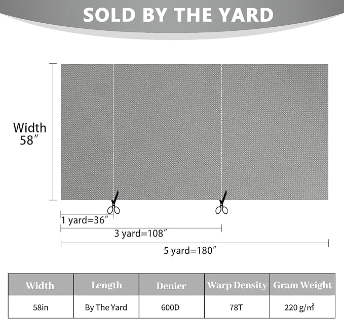 Waterproof Canvas Fabric by The Yard 58inch 600D Upholstery Material Polyester Fabric Outdoor Water Resistant Fabric for Sewing Chair Patio Cushion Purse Bag Interior, 15 Yard Silver Grey