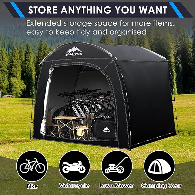 Bike Storage shed Tent, 98 * 59 * 79 Inches Outdoor Portable Storage Shed, Made of 210D Oxford Cloth PU4000mm Waterproof Fabric, Suitable for Storing Bicycles, Motorbikes, Garden Tools, Lawn Mower