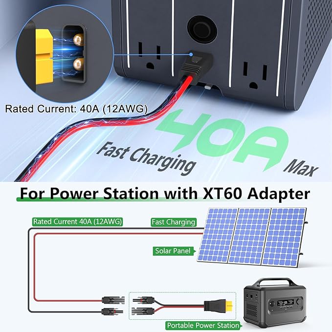Vansdon 12AWG XT60 Solar Cable- Solar to XT60 Cable 3 10 15 20 25 40 50FT Charging Adapter for RV Power Station- 15Ft