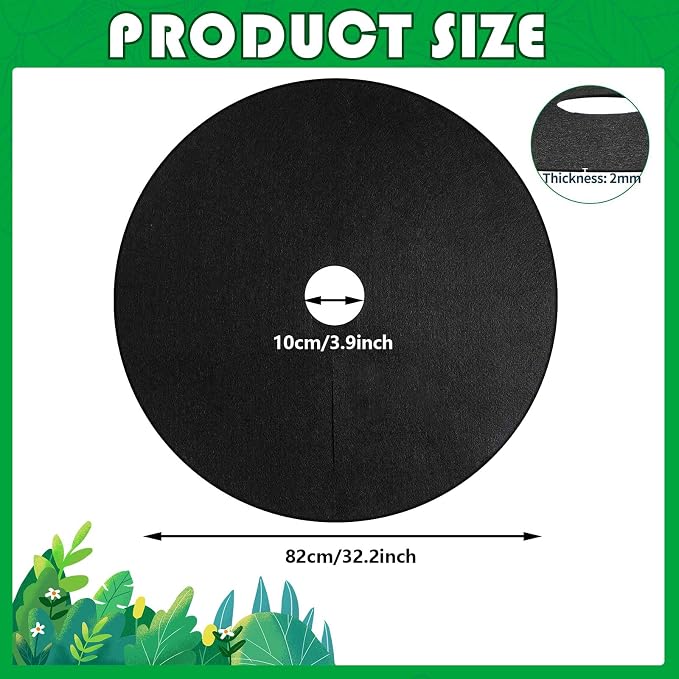 Whaline 32.2 Inch Non-Woven Tree Mulch Ring Thickened Tree Protector Mat with 12 Staples Stakes Reusable Anti Grass Fabric Weed Barrier for Garden Landscape Weed Control Root Protection, 8 Pcs