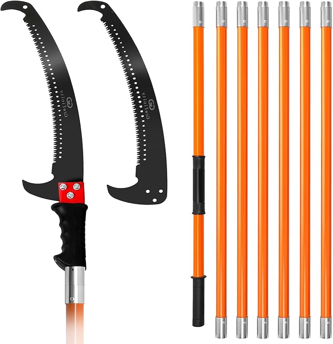 Grefinity Manual Pole Saw, 27 Ft Tree Trimmer, Extendable Pole Saws for Tree Trimming, Sharp Steel Blade, for Backyard and Garden Pruning Palms and Shrubs, Orange