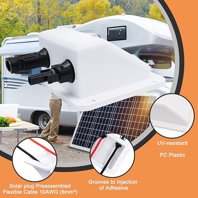 Solar Cable Entry Gland,1Ft/30cm 10AWG Soft Solar Extension Cable and Connector, UV Resistance Dual Cable Entry Gland Housing on Rv, Boat, Camper (1Ft White)