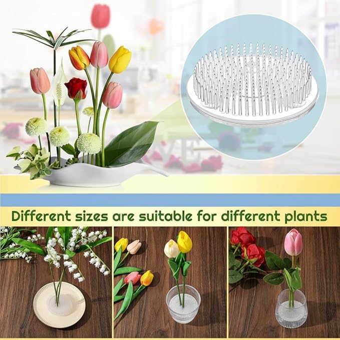 Waydress 3 Pcs Mixed Sizes Plastic Flower Frog Flower Pins Floral Frog for Arrangements Vase Japanese Ikebana Kenzan Floral Arrangement for Crafts Fixed Tools, Wedding Decor, Mother's Day Gift (Clear)