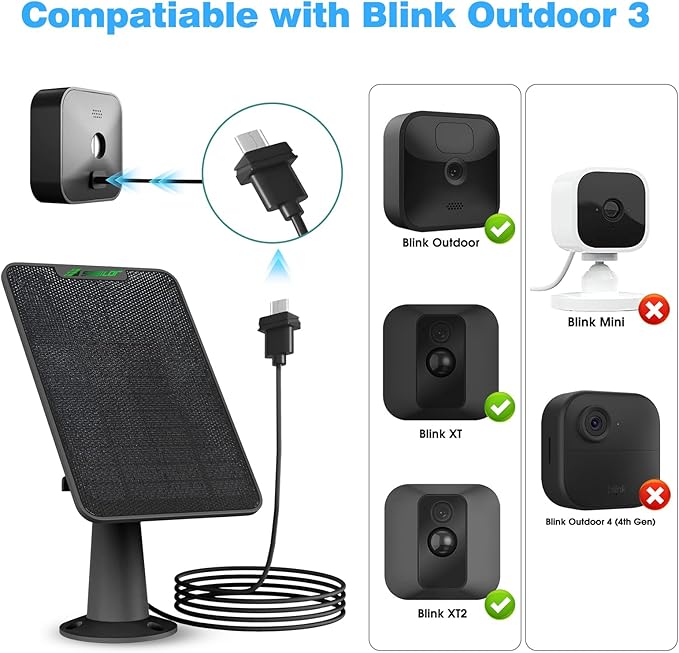 Solar Panel for Blink Camera Outdoor, 6W Solar Panel with Battery Compatible with Blink Outdoor 3 & 4 XT XT2 Camera, Solar Charger with Rubber Plug,13.1ft Cable, IP65 Waterproof