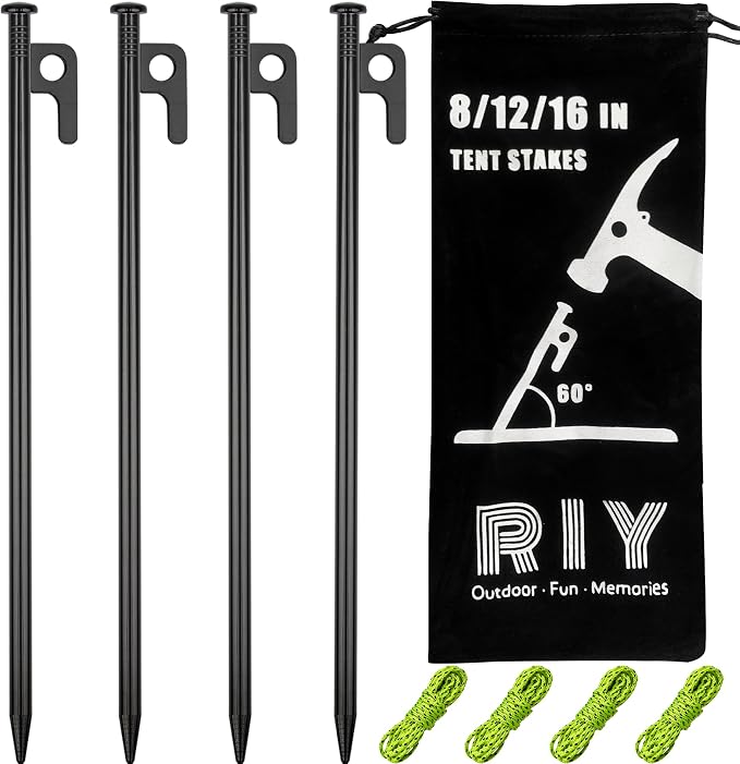 4 Pack Tent Stakes Heavy Duty Metal Tent Pegs for Camping Steel Tent Stakes 12 inch Unbreakable and Inflexible