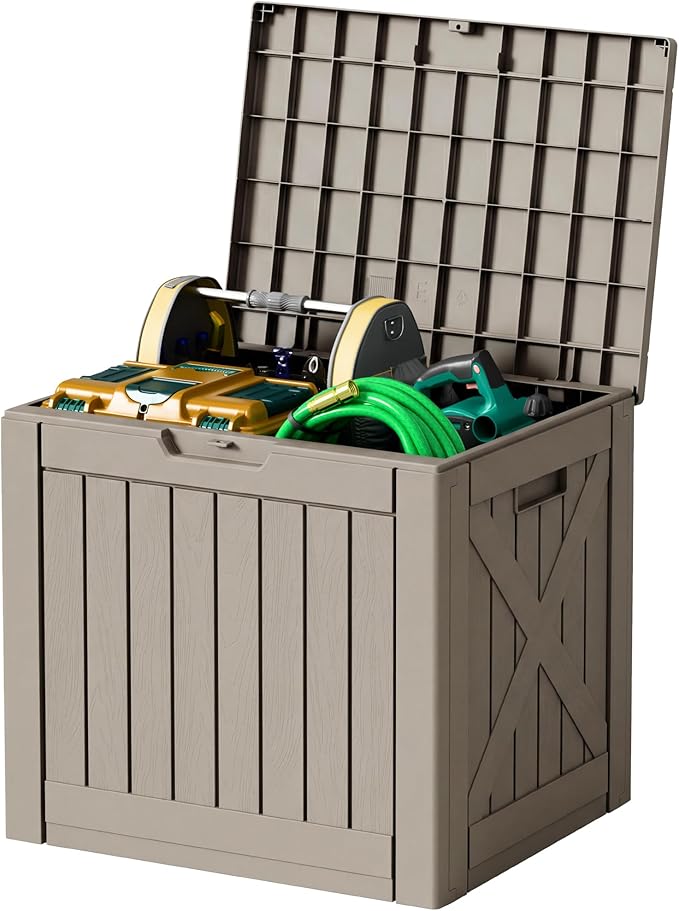 42 Gallon Outdoor Storage Box, Lockable Resin Deck Box for Patio, Yard, and Poolside, Waterproof & Sunproof Organizer for Furniture, Tools, Pool Supplies, Coffee